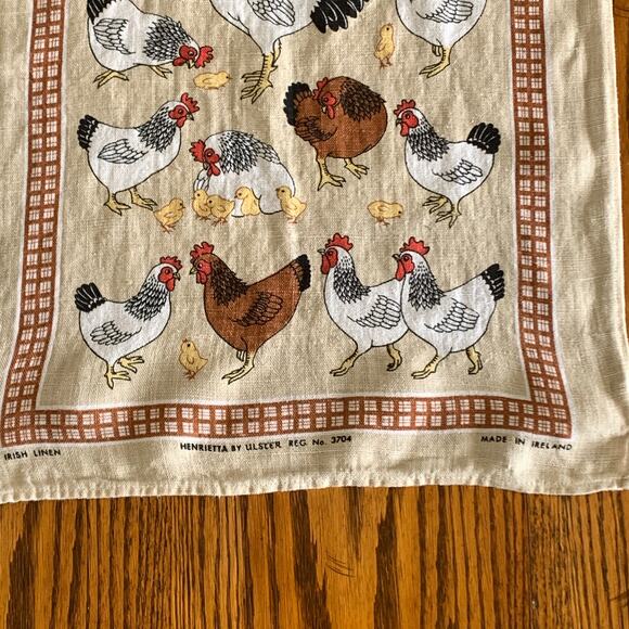 Ulster Weavers "Henrietta" Chickens Roosters Irish Linen Tea Towel 1 7x 25 VTG - Picture 7 of 10